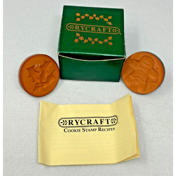 Vtg Rycraft Cookie Stamp Christmas Holly Gingerbread Man - Set of 2 - Picture 1 of 3
